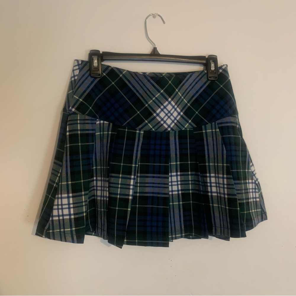 American Eagle Outfitters Blue and Green Mini Pleated Plaid Skirt
